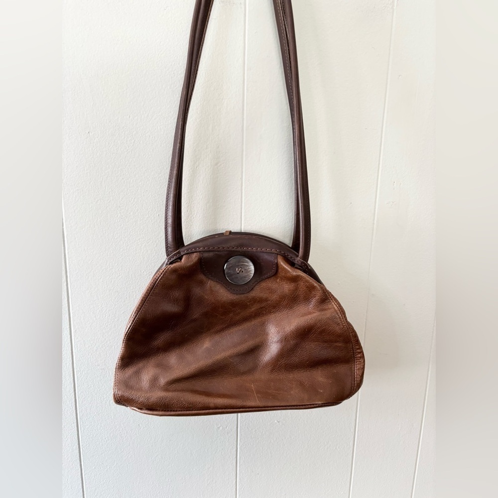 Amann Brown leather shoulder handbag suede interior - Picture 5 of 5